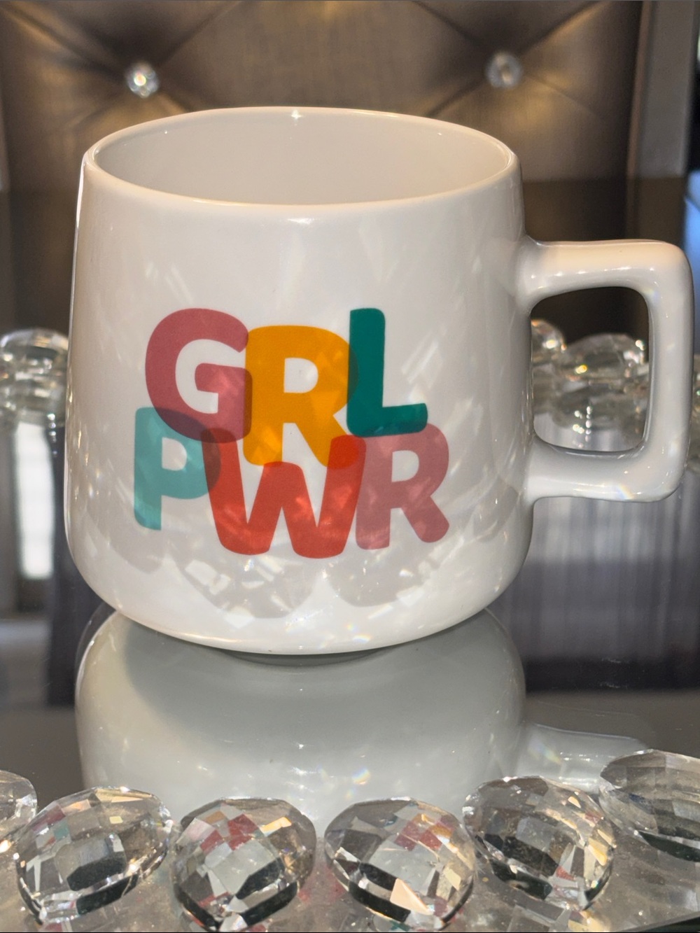 Target White Ceramic Mug with Multicolor GRL PWR Letters